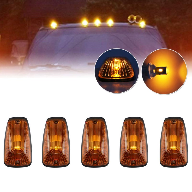 Tresound Cab Maker Roof Running Light Cover Base + 5X Amber T10 194 168 5050 LED Light Bulbs for Chevy/GMC C1500 C2500 C3500 K1500 K2500 K3500 1988-2000 Pickup Trucks 264159BK - Image 4